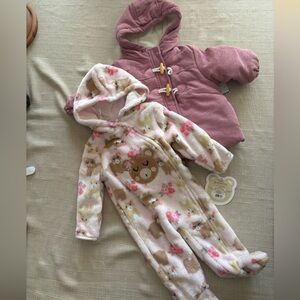 Kensie Girl 12M Pink Coat & Little Beginnings 3–6M Bear Pram NWT Set